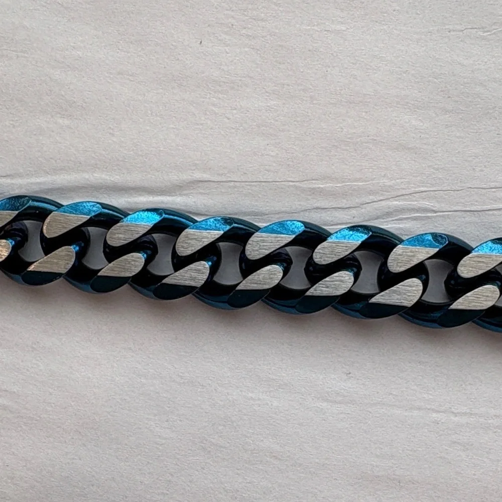 Two-Tone Blue & Stainless Steel Cuban Link Bracelet| 8”